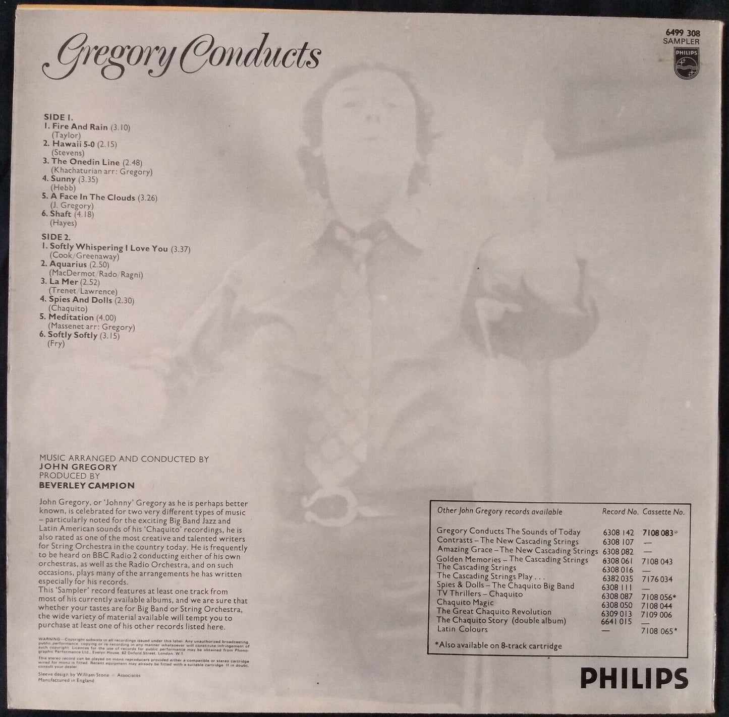 John Gregory And His Orchestra – Gregory Conducts (Philips 1973) 12" vinyl LP VG