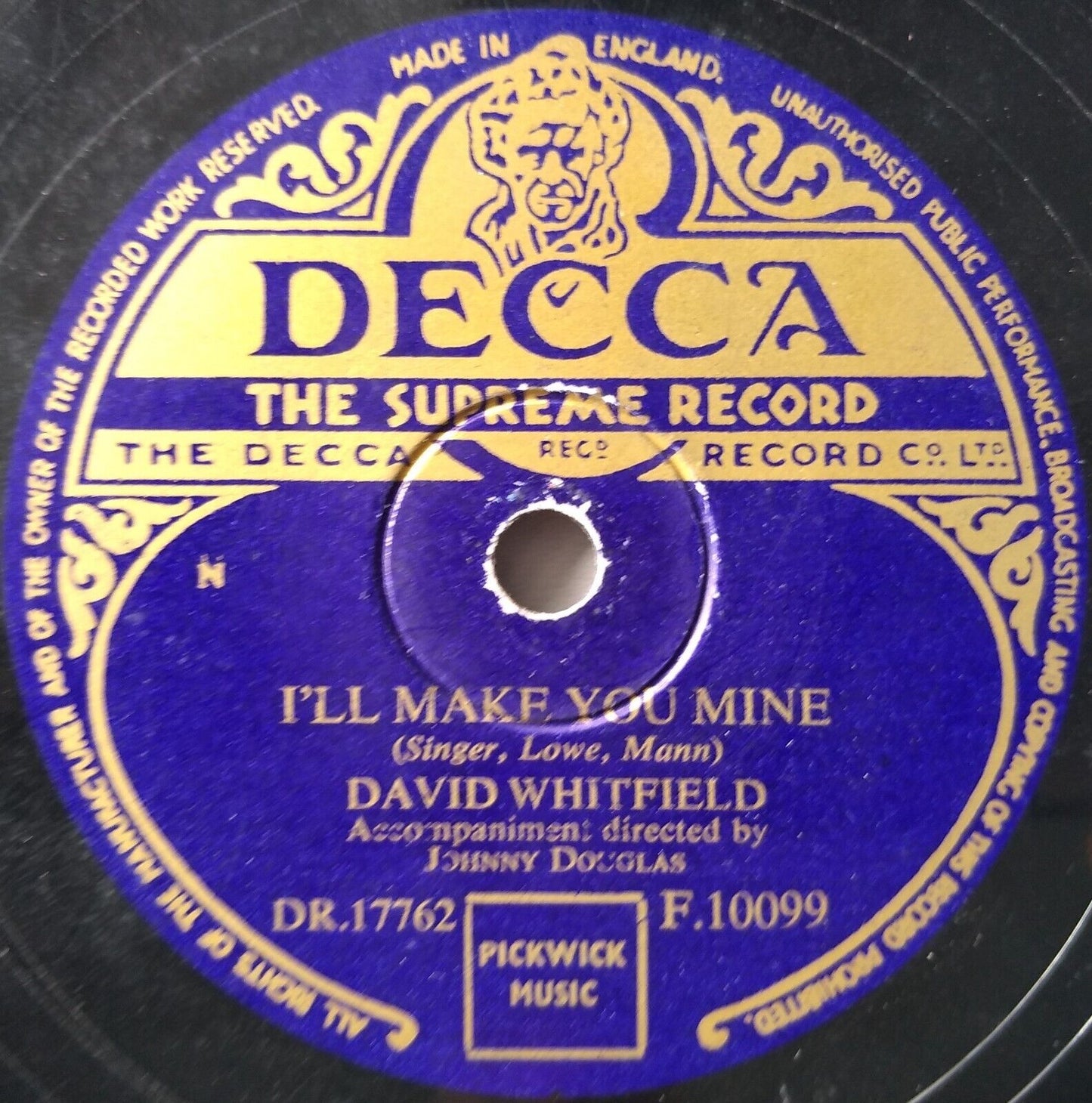 David Whitfield - I Believe (Decca) 10" shellac VG/-