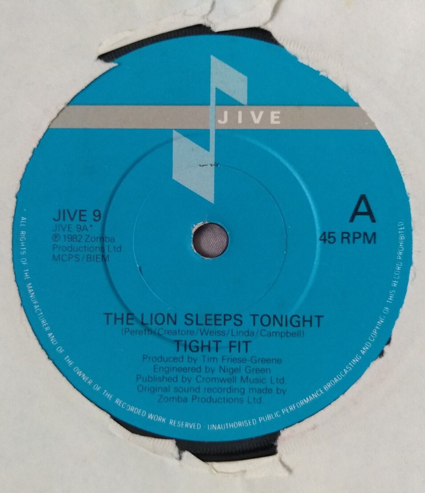 Tight Fit - The Lion Sleeps Tonight (Jive 1982) 7" vinyl single VG/-