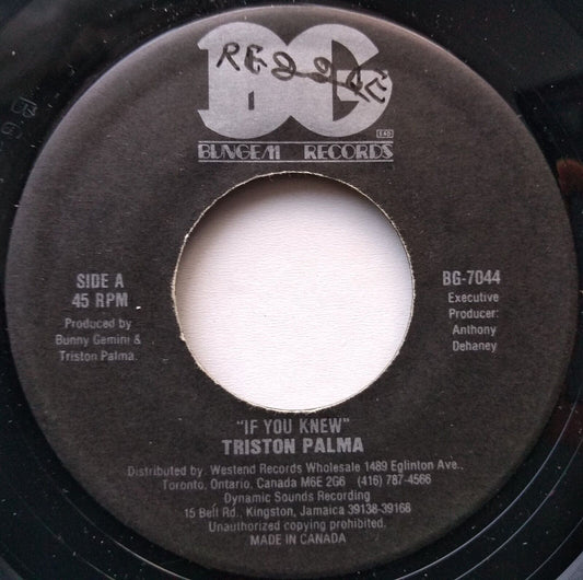 Triston Palma - If You Knew (Bungem) 7" vinyl single VG/- Canada jukebox