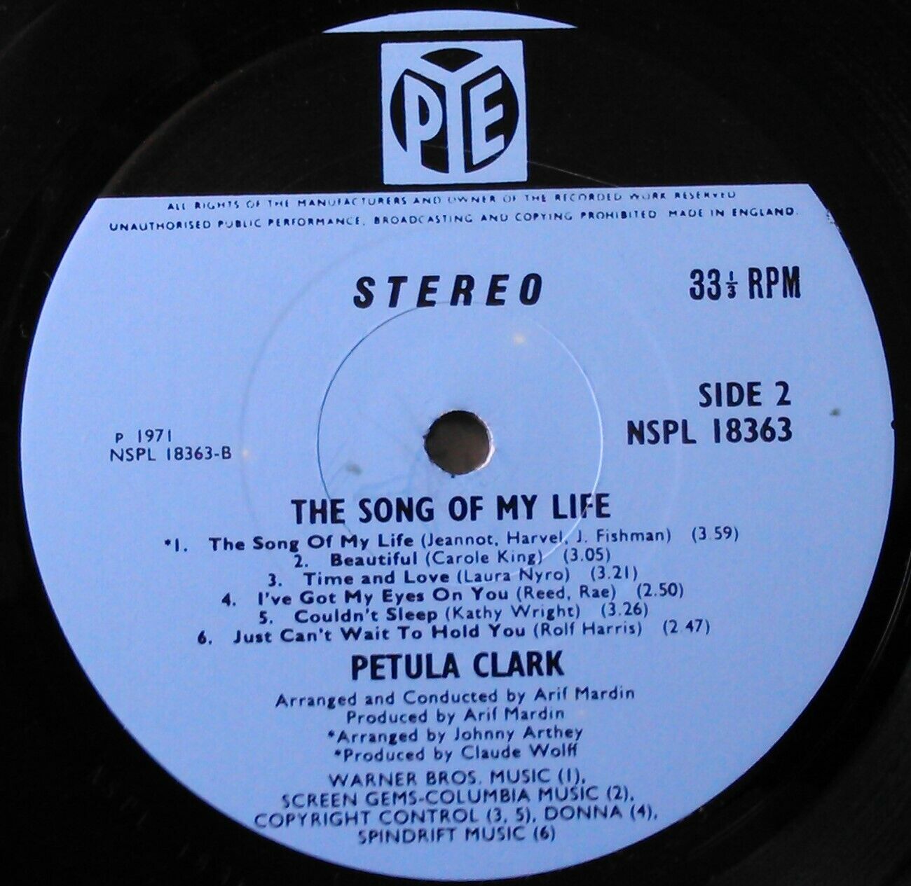 Petula Clark – The Song Of My Life (Pye, 1971) 12" vinyl LP G+/VG