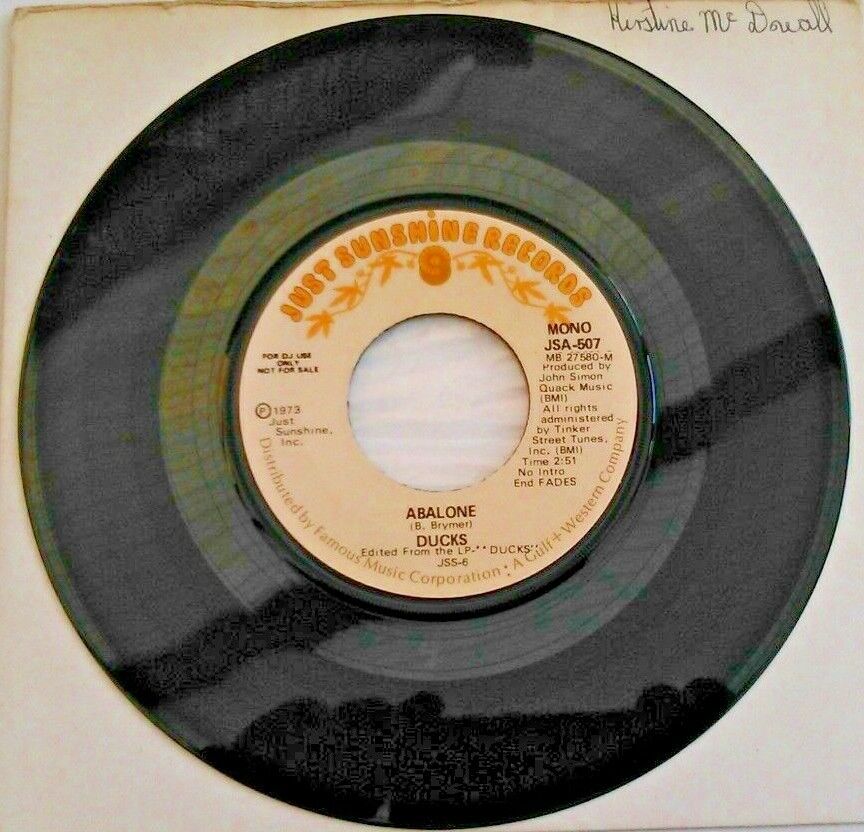 Ducks - Abalone (Just Sunshine, 1973) 7" vinyl single VG/- US promo jukebox