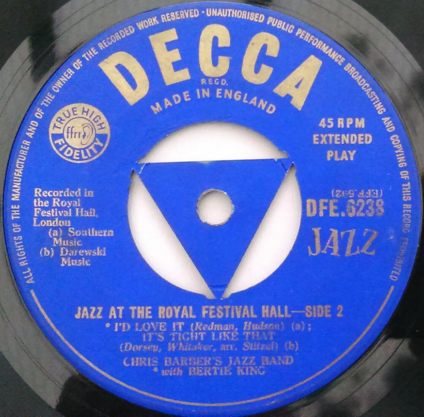 Chris Barber's Jazz Band - Jazz At The Royal Festival Hall - 7" vinyl EP VG/-