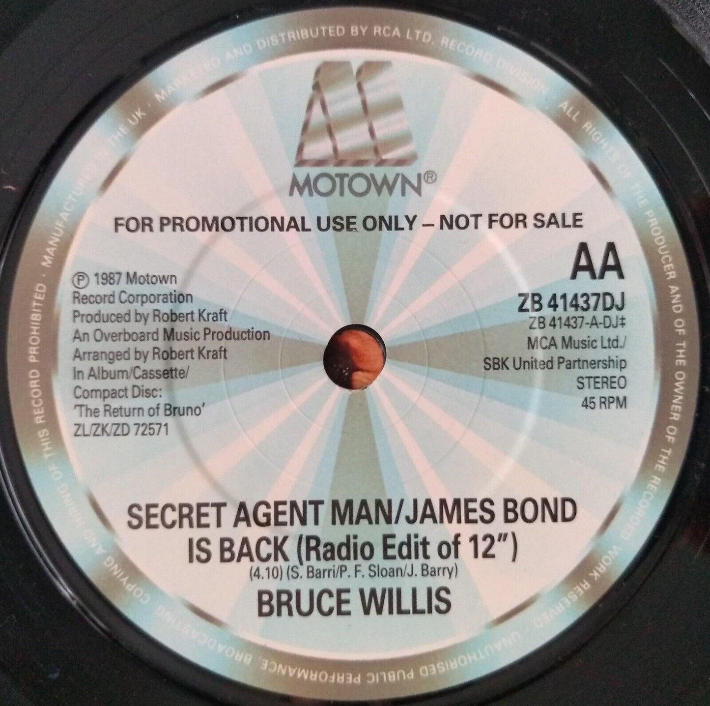 Bruce Willis - Secret Agent Man - James Bond Is Back (Motown 1987) 7" promo VG