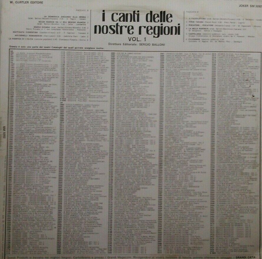 Various – I Canti Delle Nostre Regioni Vol. 1 (Joker, 1973) 12" vinyl LP VG/VG