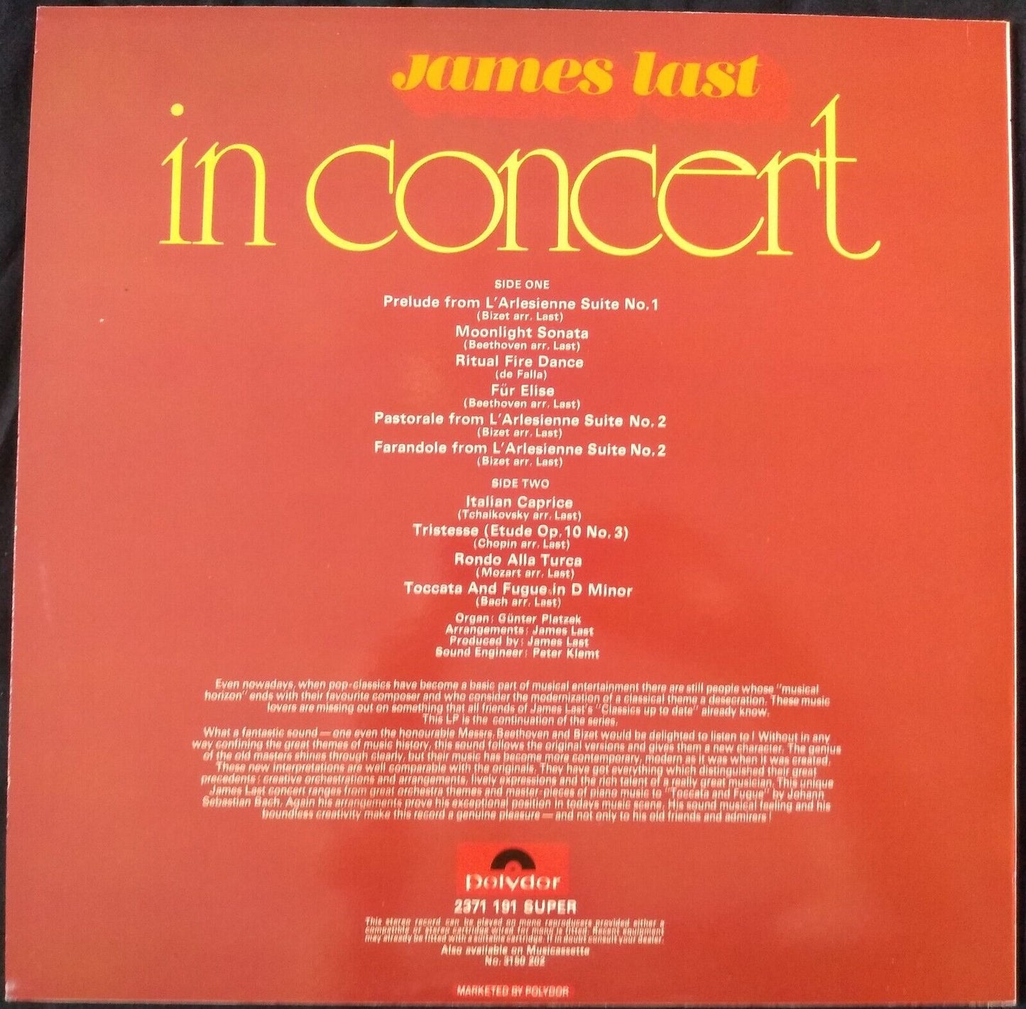 James Last – James Last In Concert (Polydor ?1972) 12" vinyl LP VG/VG