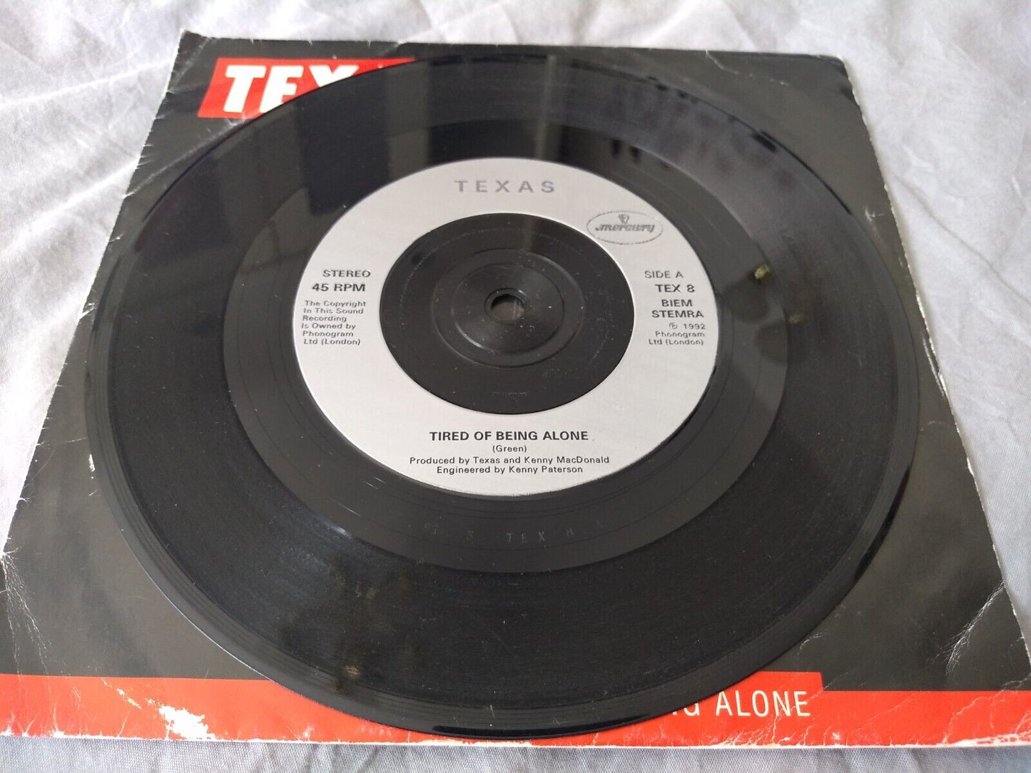 Texas - Tired Of Being Alone (Mercury 1992) 7" vinyl single VG/VG