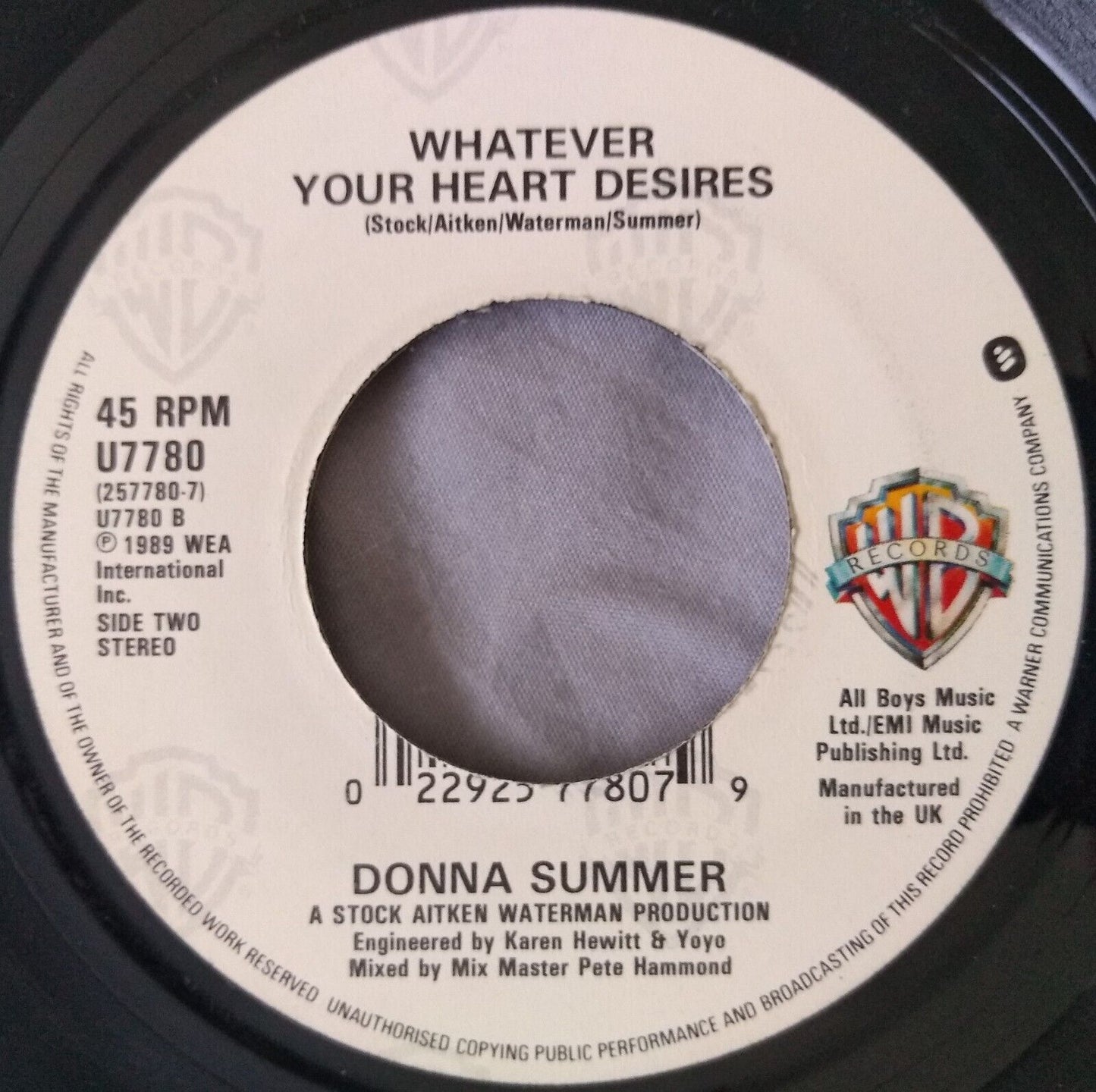 Donna Summer - This Time I Know It's For Real (1989) 7" vinyl single VG jukebox