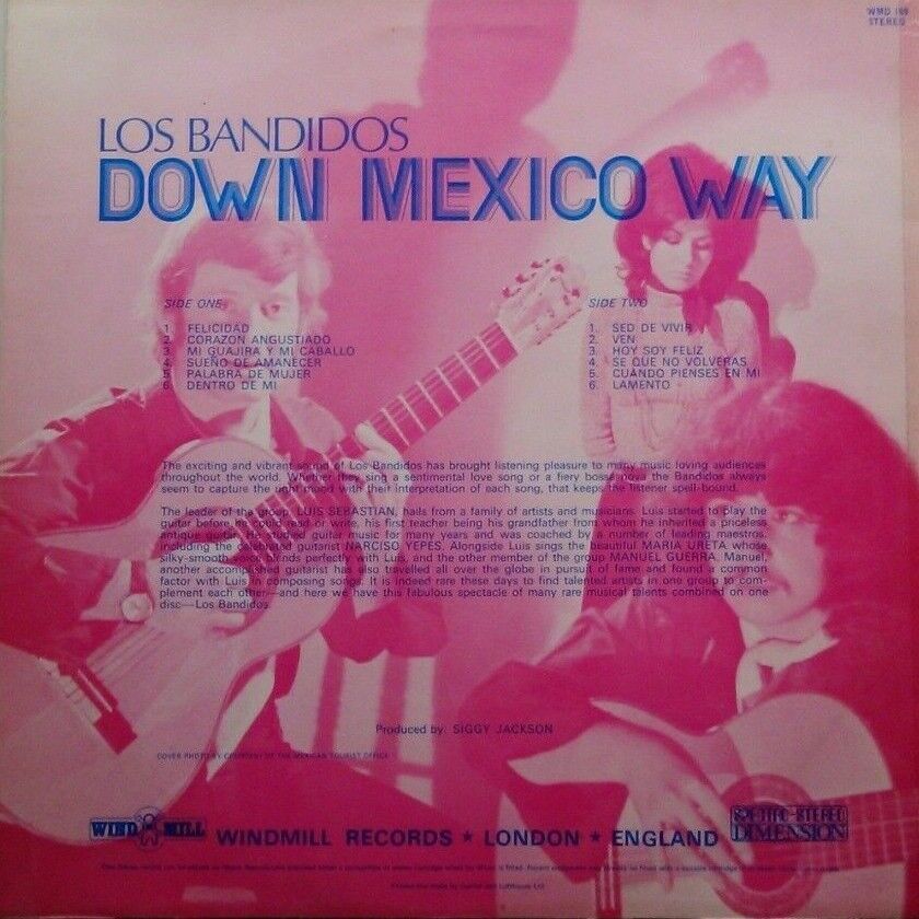 Los Bandidos – Down Mexico Way (Windmill, 1973) 12" vinyl LP VG/VG