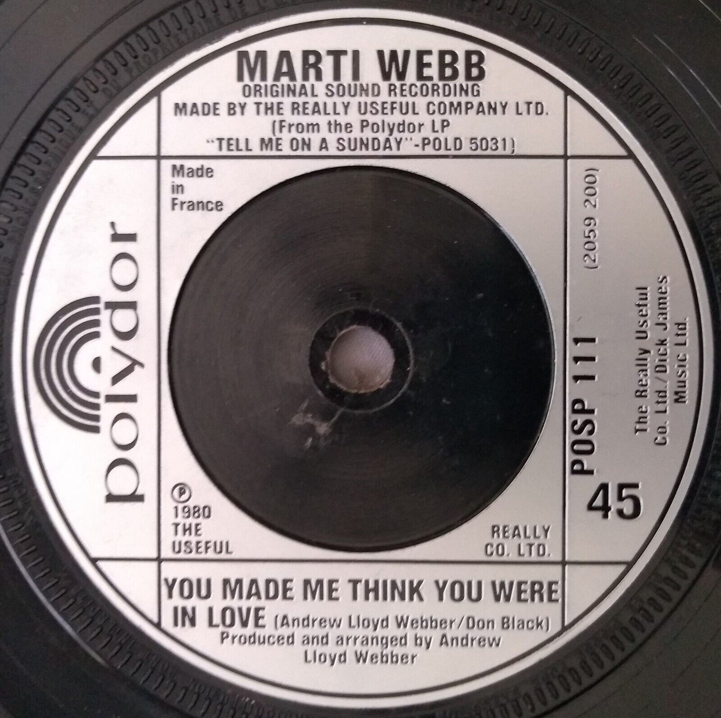 Marti Webb - Tell Me On A Sunday (Polydor 1980) 7" vinyl single VG/- slipcover