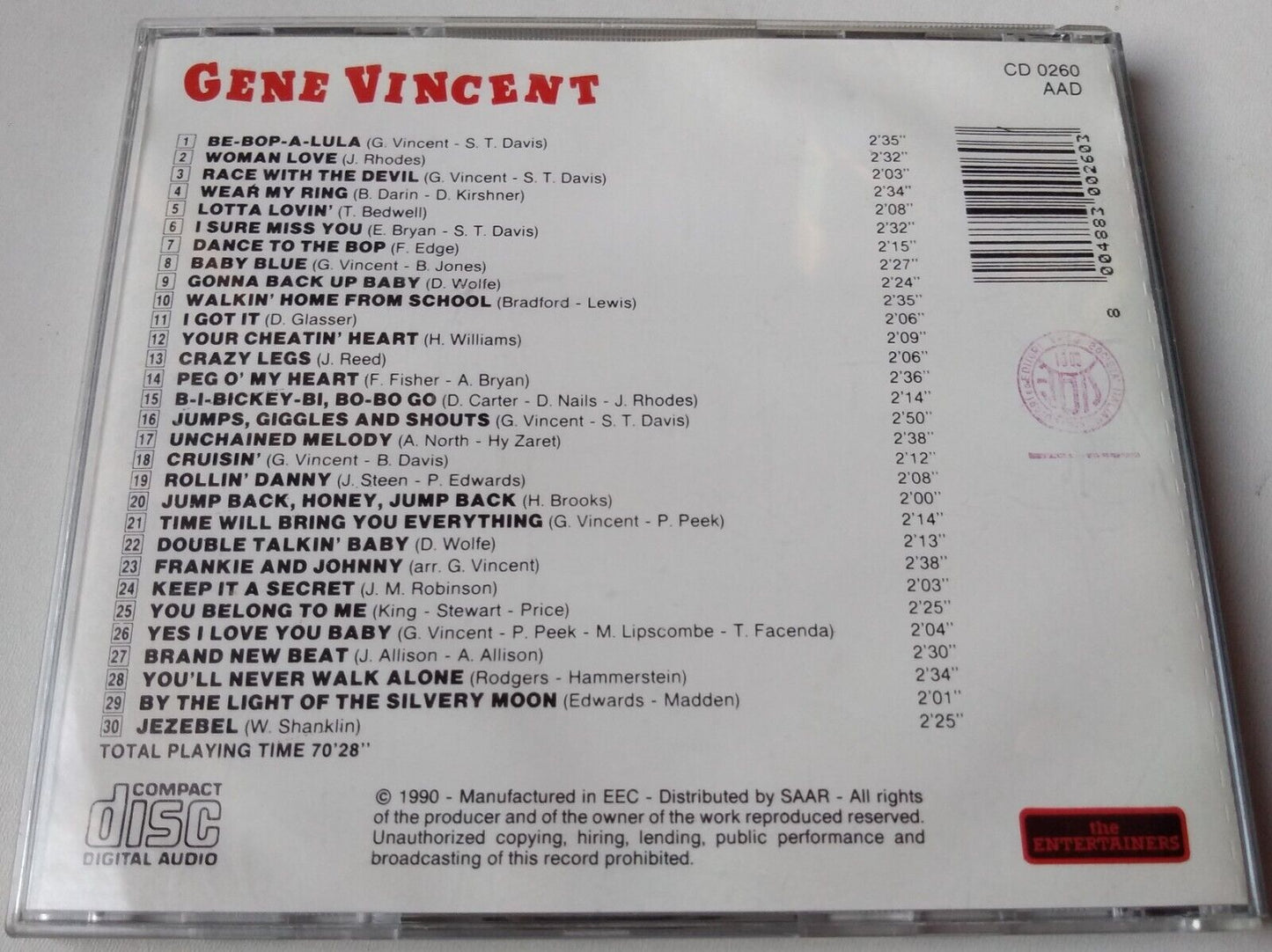 Gene Vincent - Be-Bop-A-Lula (1990) CD album import