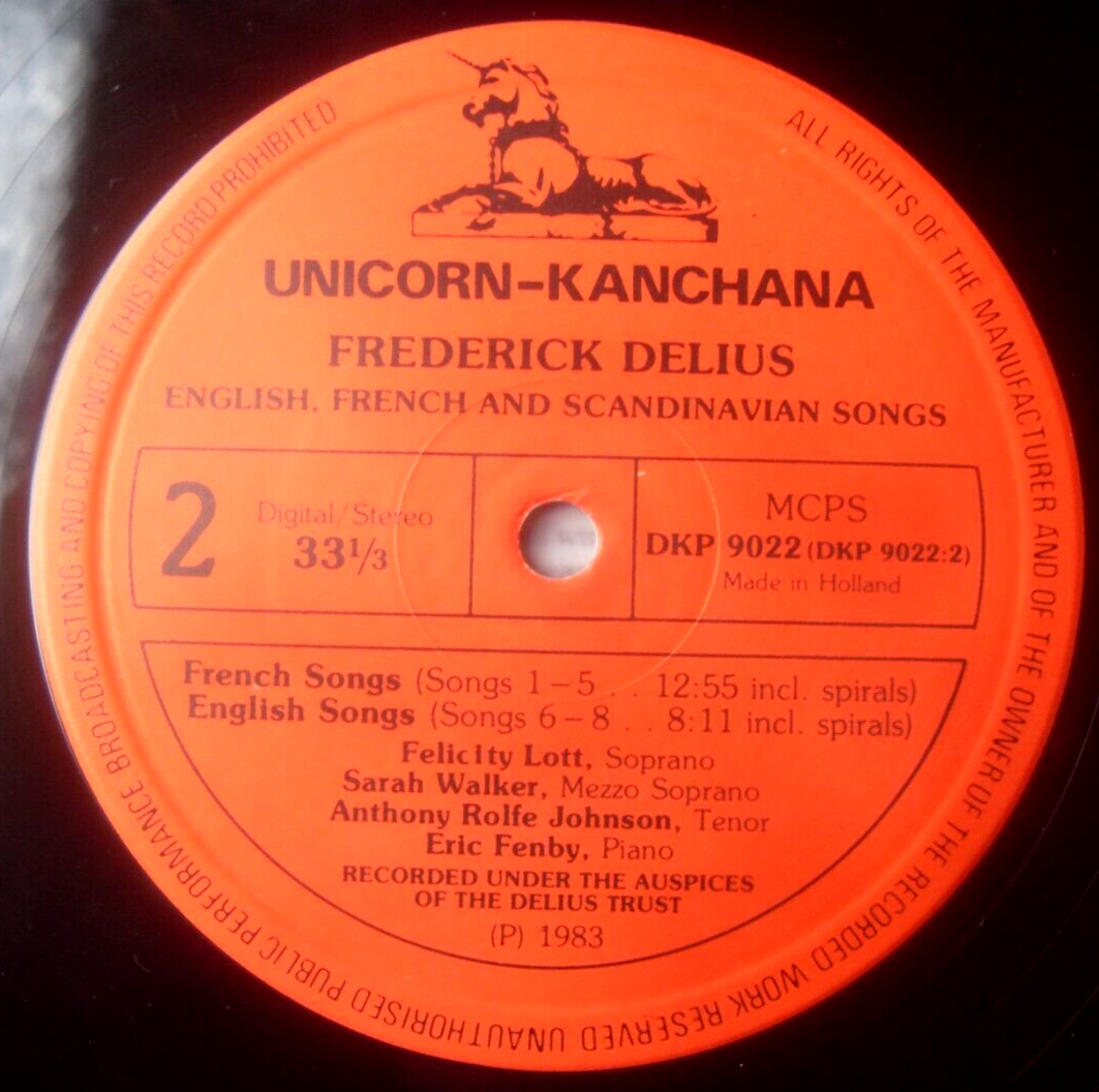 Delius - English, French & Scandinavian Songs (Unicorn-Kanchana) 12" vinyl VG/G+