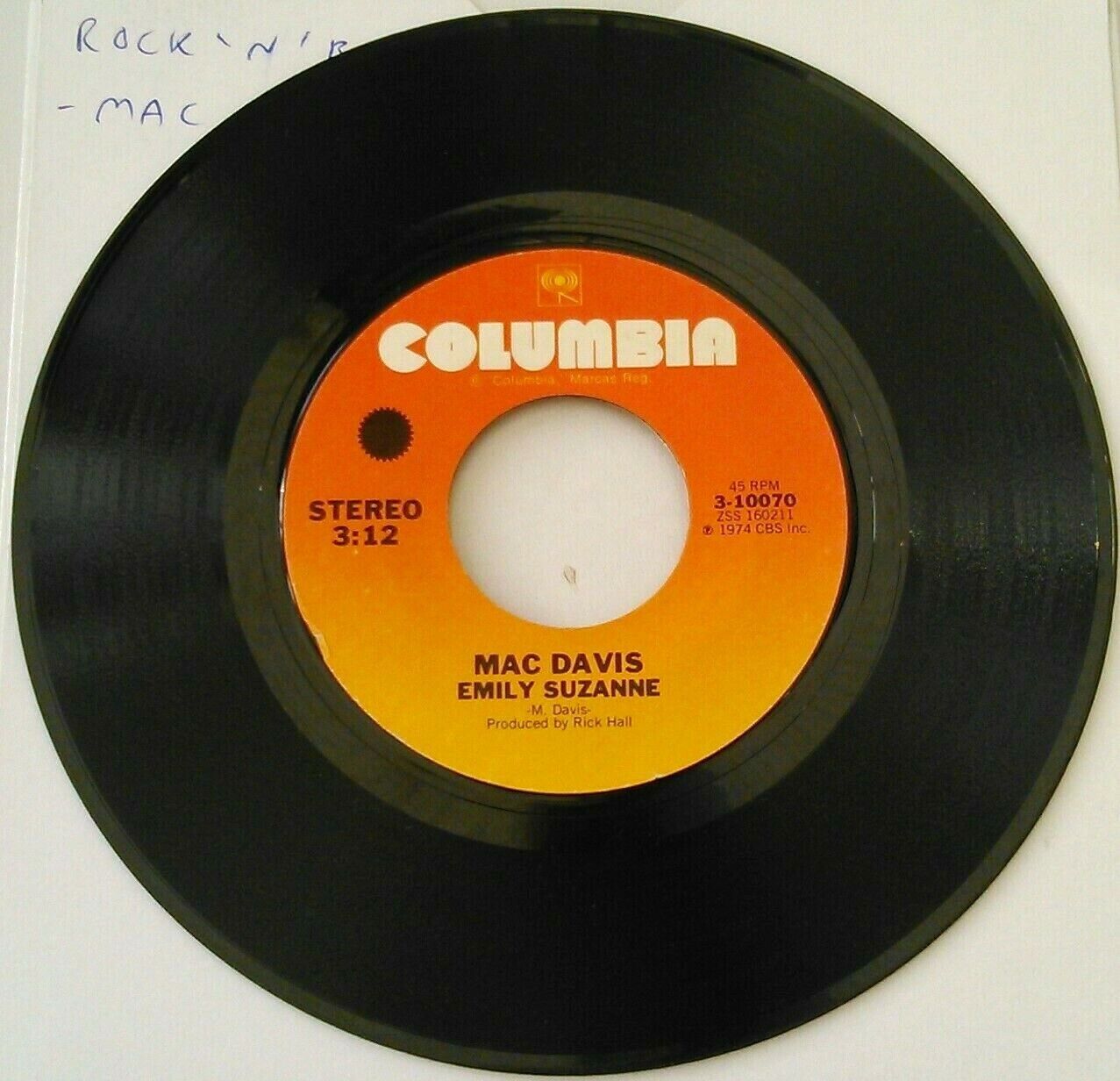 Mac Davis - Rock N' Roll (CBS, 1974) 7" vinyl single VG/- US jukebox centre