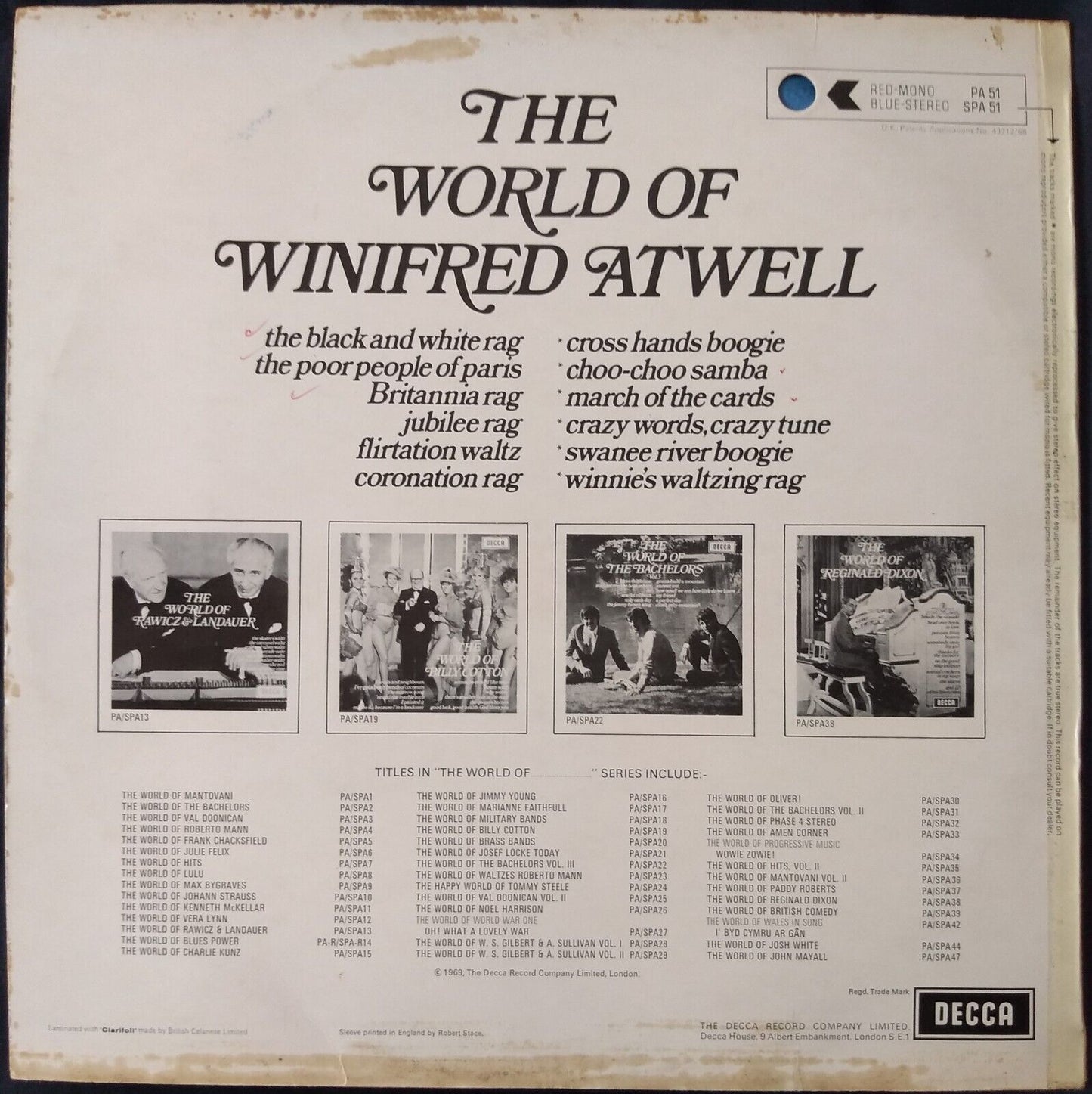 Winifred Atwell – The World Of Winifred Atwell (Decca 1969) 12" vinyl LP VG/VG