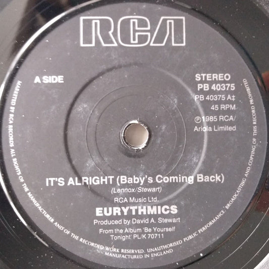 Eurythmics - It's Alright (Baby's Coming Back) (1985) 7" vinyl single VG/-