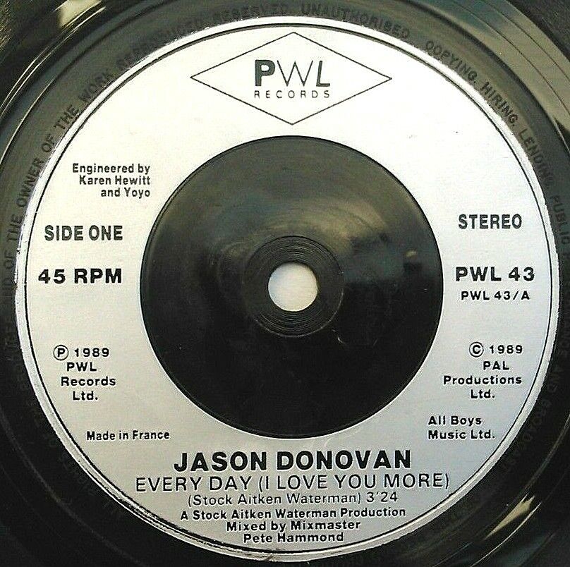 Jason Donovan – Every Day (I Love You More) (PWL, 1989) 7" vinyl single VG/-