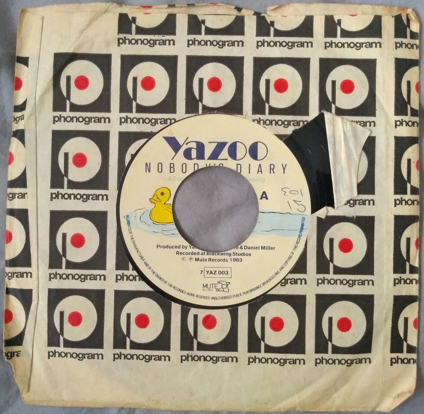 Yazoo - Nobody's Diary (Mute 1983) 7" vinyl single VG/- jukebox centre