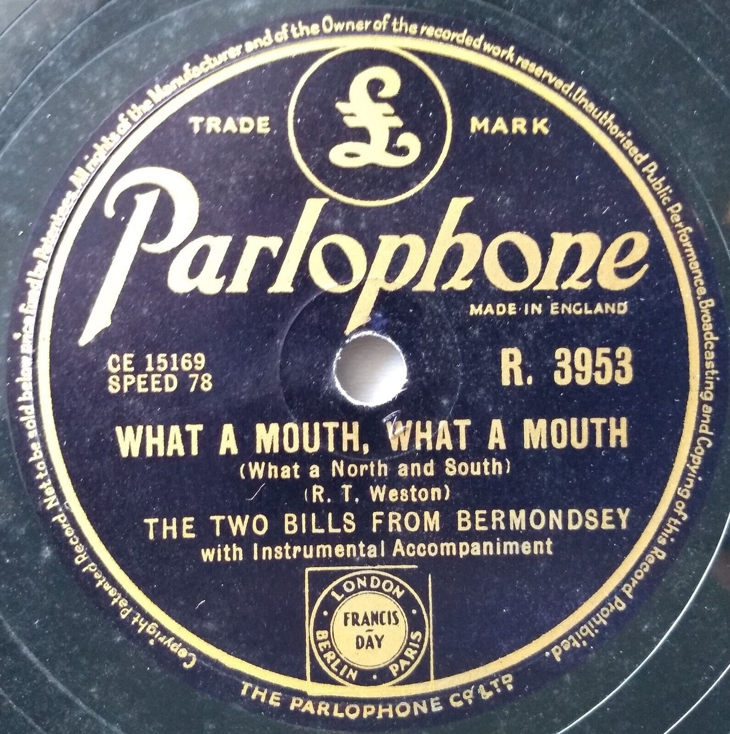 The Two Bills From Bermondsey - What A Mouth, What A Mouth (1930) 10" shellac VG