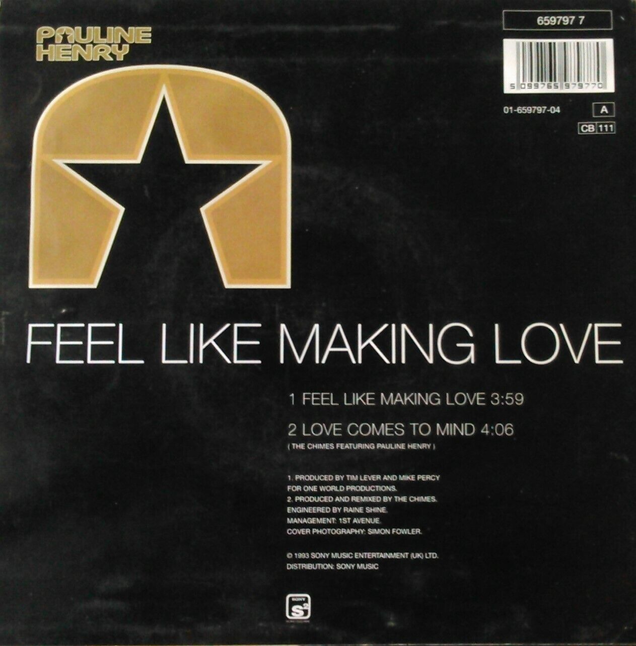 Pauline Henry – Feel Like Making Love (Sony, 1993) 7" vinyl P/S single VG/VG