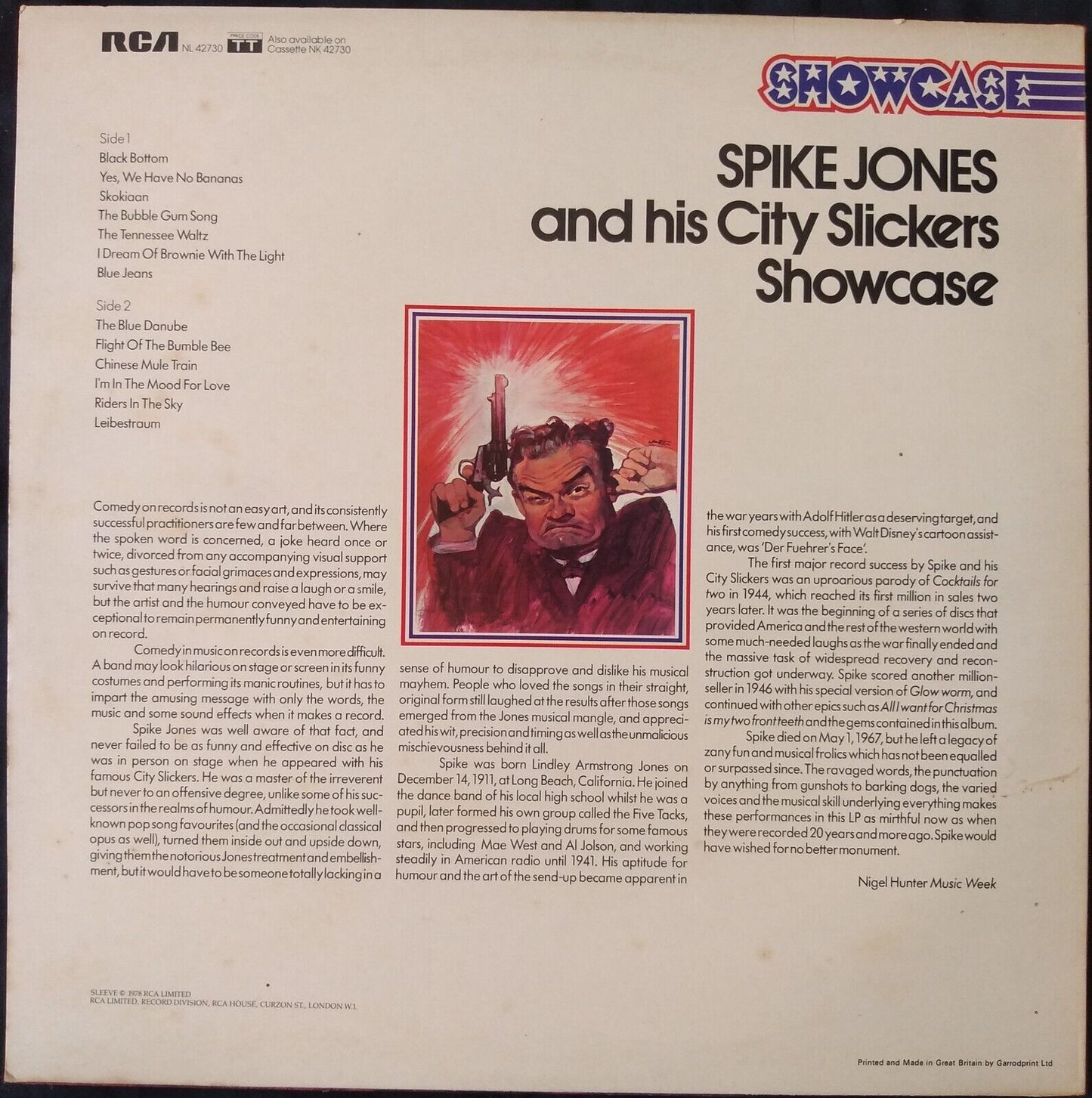 Spike Jones And His City Slickers ‎– Showcase (RCA 1978) 12" vinyl LP VG/VG