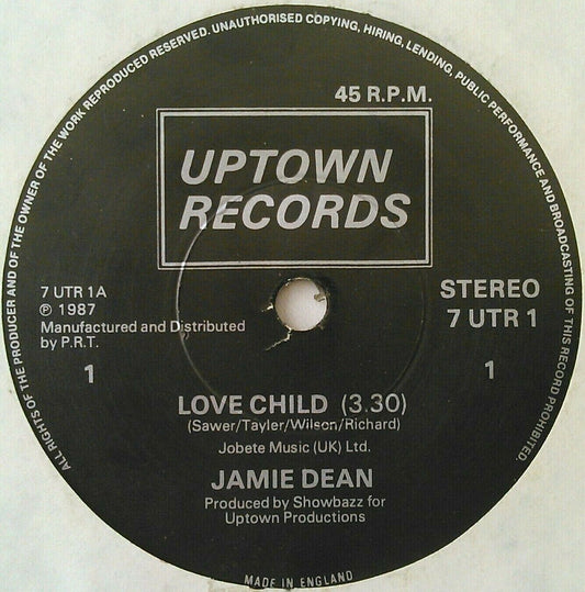 Jamie Dean – Love Child (Uptown, 1987) 7" vinyl single VG/-