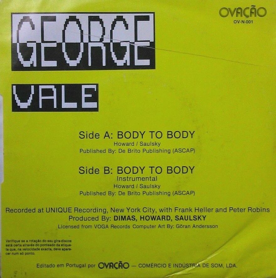 George Vale – Body To Body (Ovacao, 1985) 7" vinyl single VG/VG Portugal