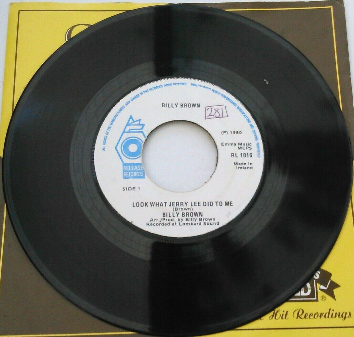 Billy Brown - Look What Jerry Lee Did To Me (1980) 7" vinyl single VG/- jukebox