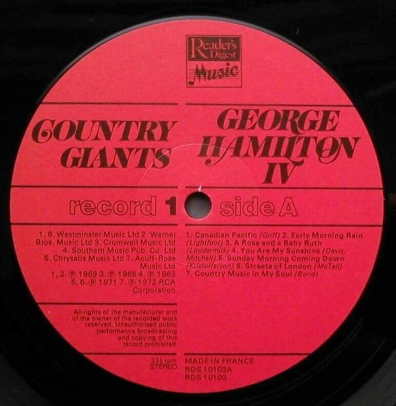 George Hamilton IV / Billie Jo Spears – Country Giants 2x12" vinyl LP VG+/VG