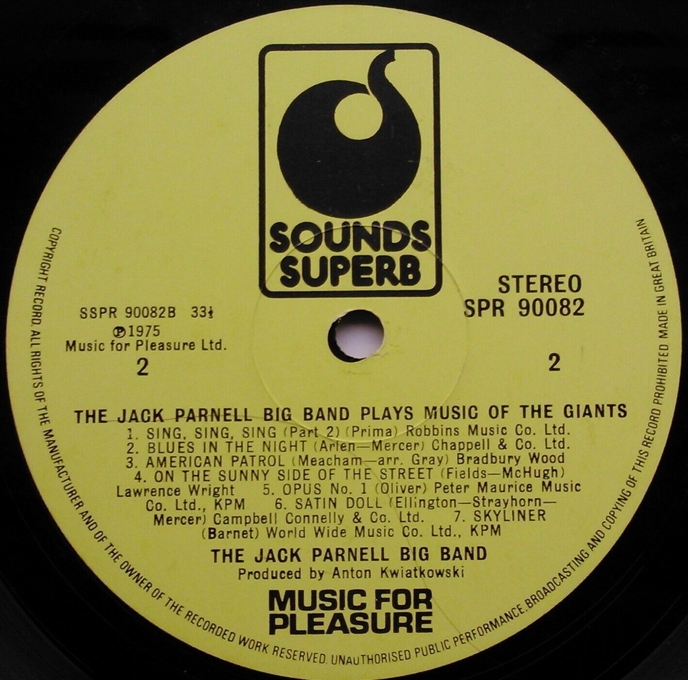 Jack Parnell - Plays Music Of The Giants (1975) 12" vinyl LP VG/VG