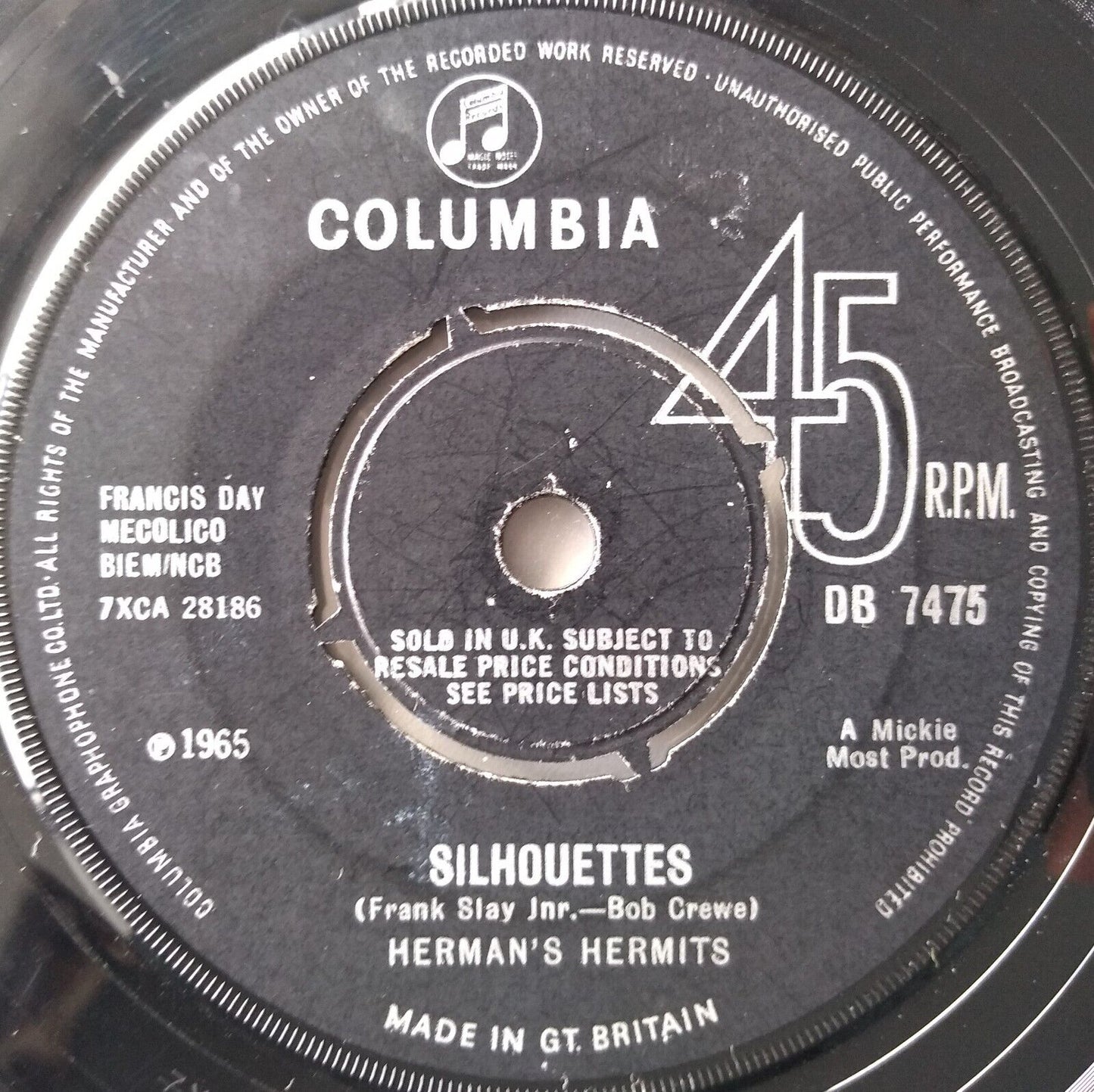 Herman's Hermits - Silhouettes (Columbia 1965) 7" vinyl single VG/-