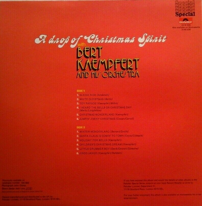 Bert Kaempfert - A Drop Of Christmas Spirit (Polydor, 1980) 12" vinyl LP VG+/VG