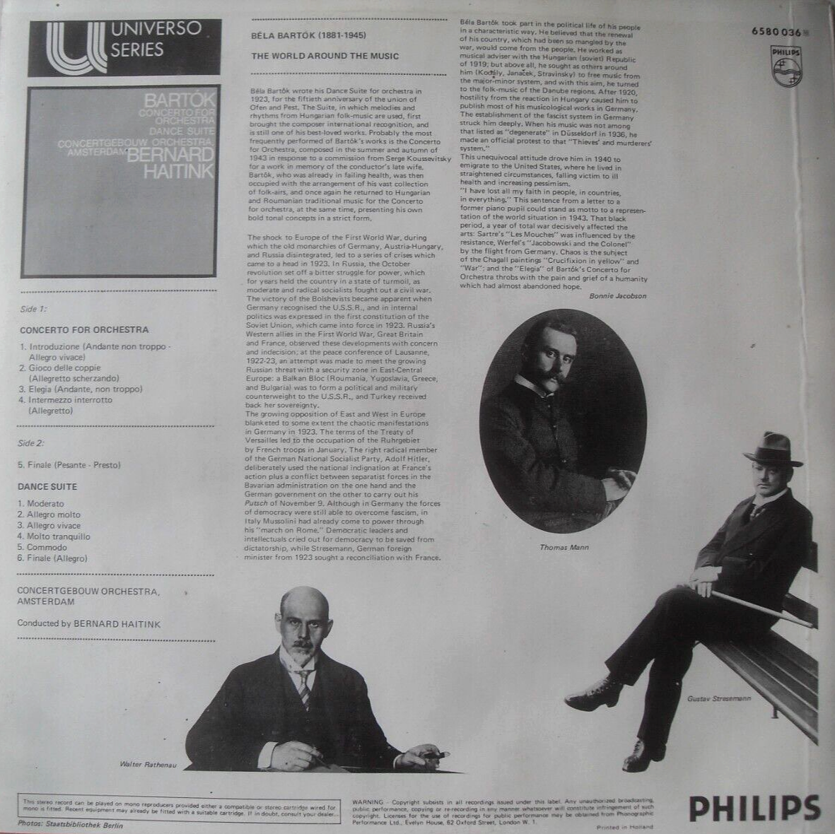 Bartok, Haitink - Concerto For Orchestra (Philips 1971) 12" vinyl LP VG/VG