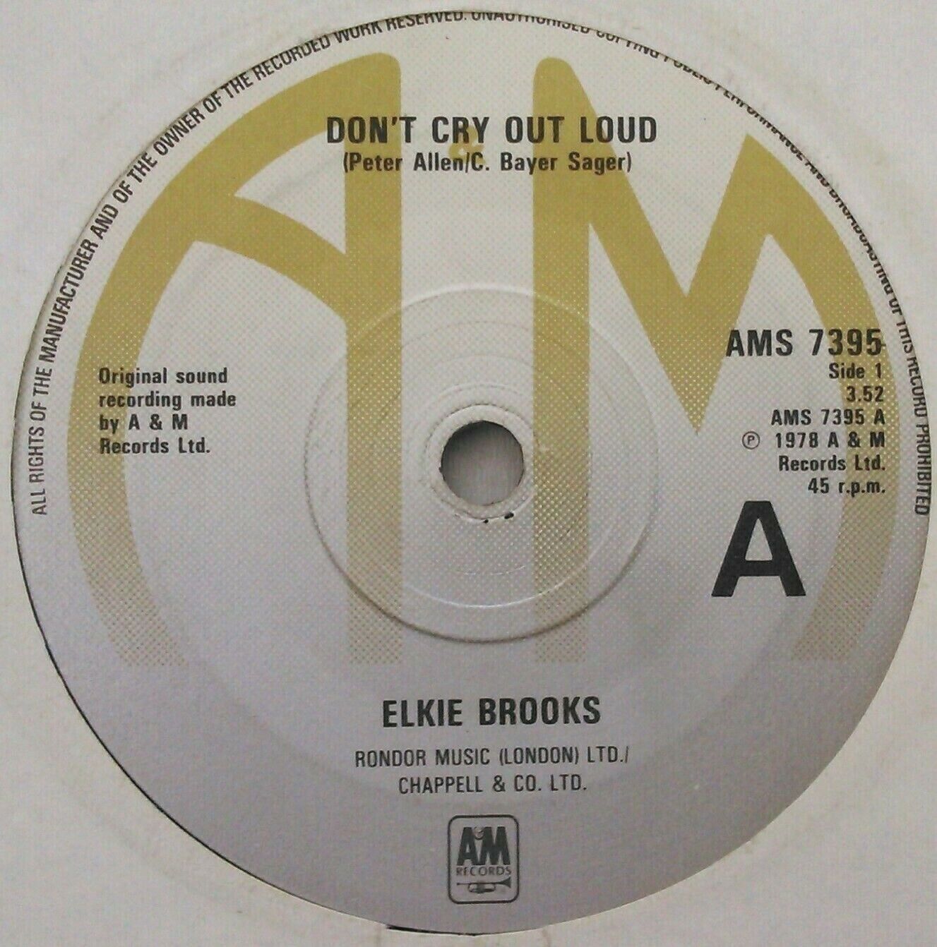 Elkie Brooks - Don't Cry Out Loud (A&M, 1978) 7" vinyl single VG/-