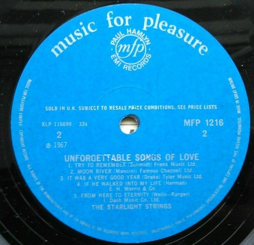 Starlight Strings Play Unforgettable Songs of Love (1967) 12" vinyl LP VG/VG