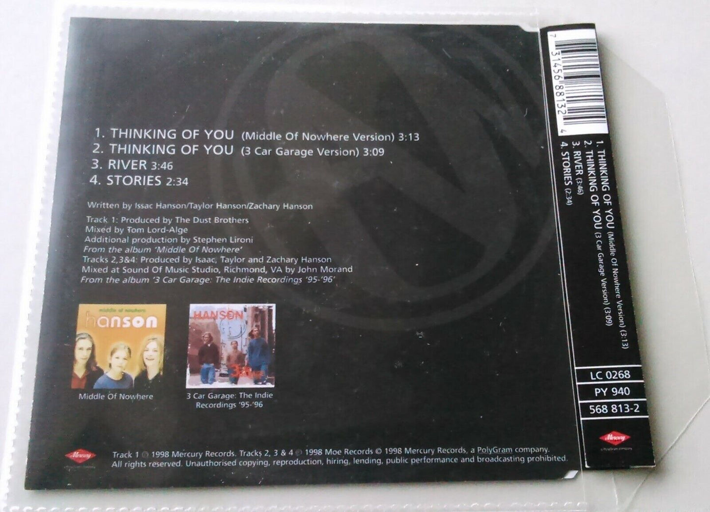 Hanson – Thinking Of You (1998) CD single *no case - plastic wallet*