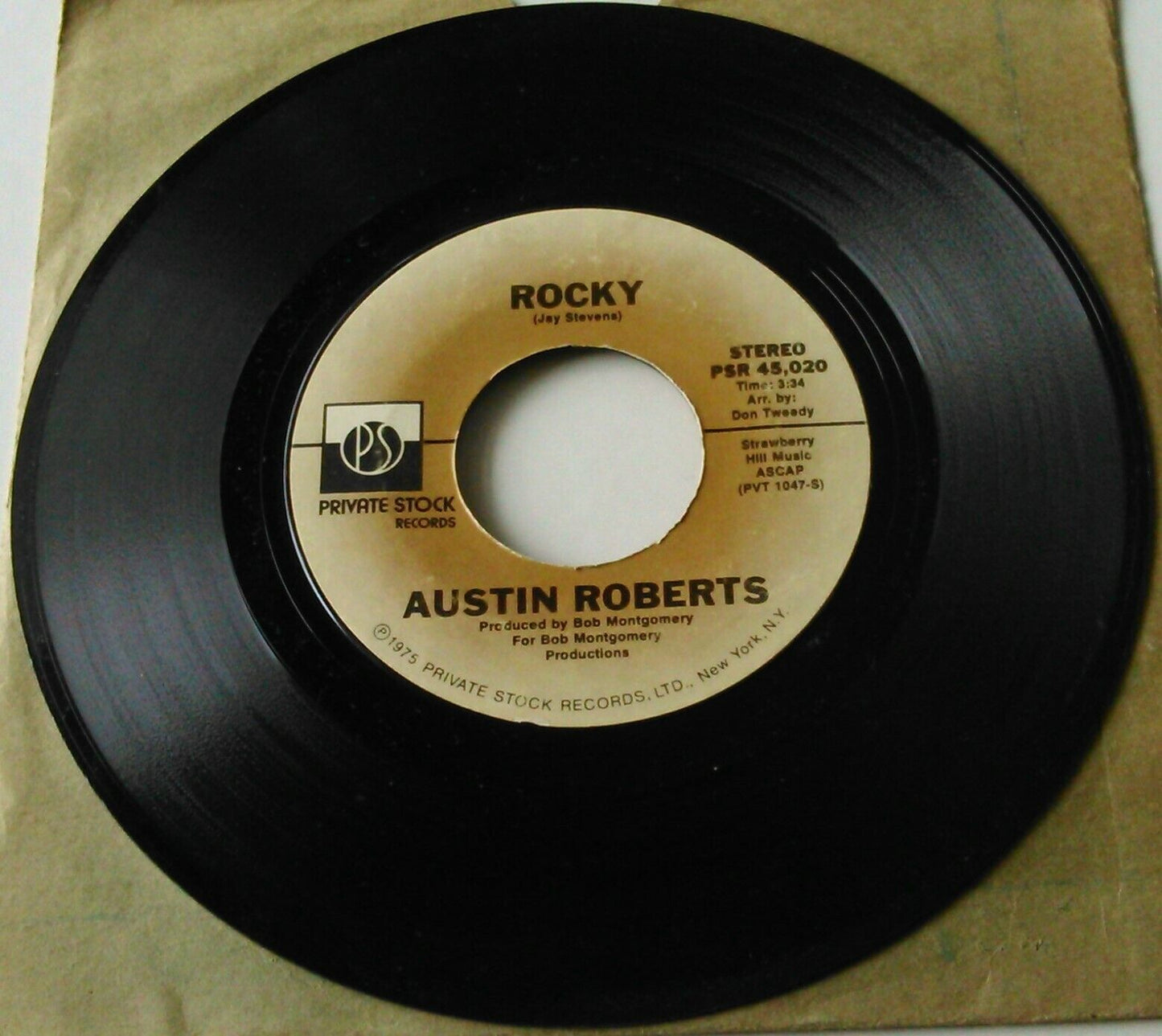 Austin Roberts ‎– Rocky (Private Stock, 1975) 7" vinyl US single VG/VG