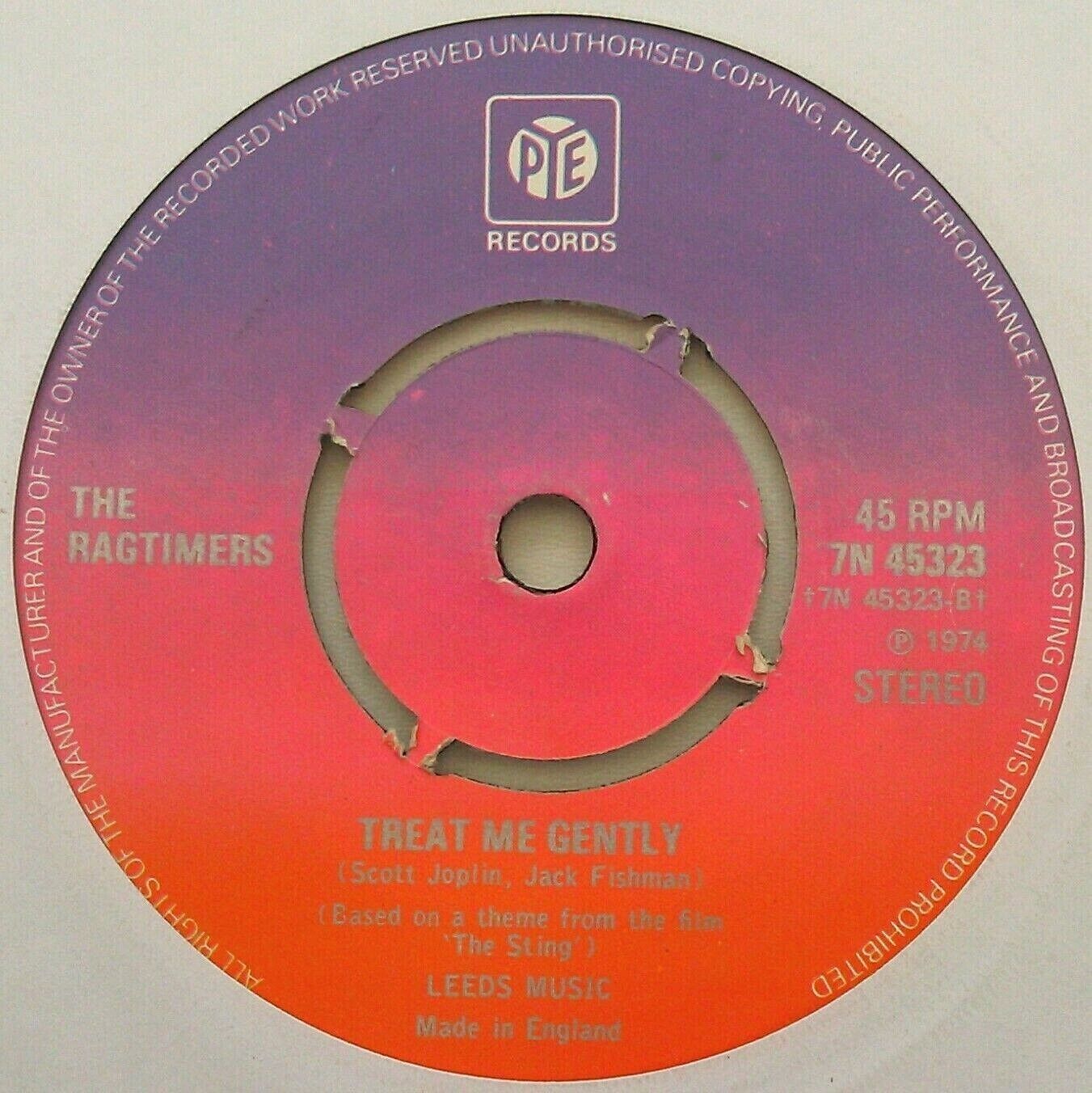 The Ragtimers - The Sting (Pye, 1974) 7" vinyl single VG/-