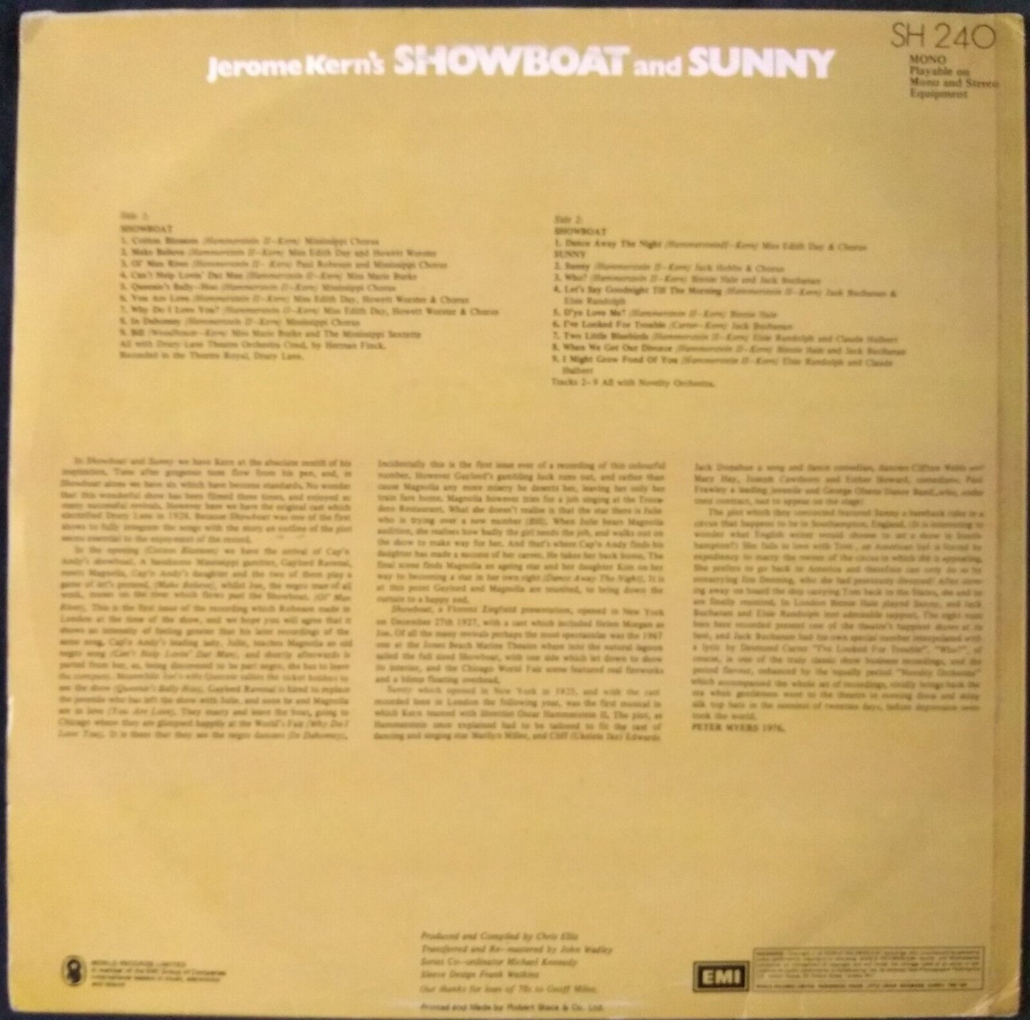 Jerome Kern - Jerome Kern's Showboat And Sunny (1976) 12" vinyl LP VG/VG