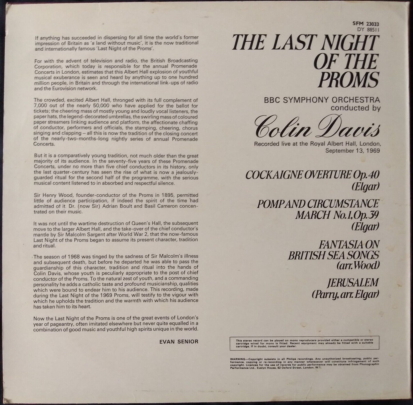 BBC Symphony Orchestra, Davis - The Last Night Of The Proms 12" vinyl LP VG/VG