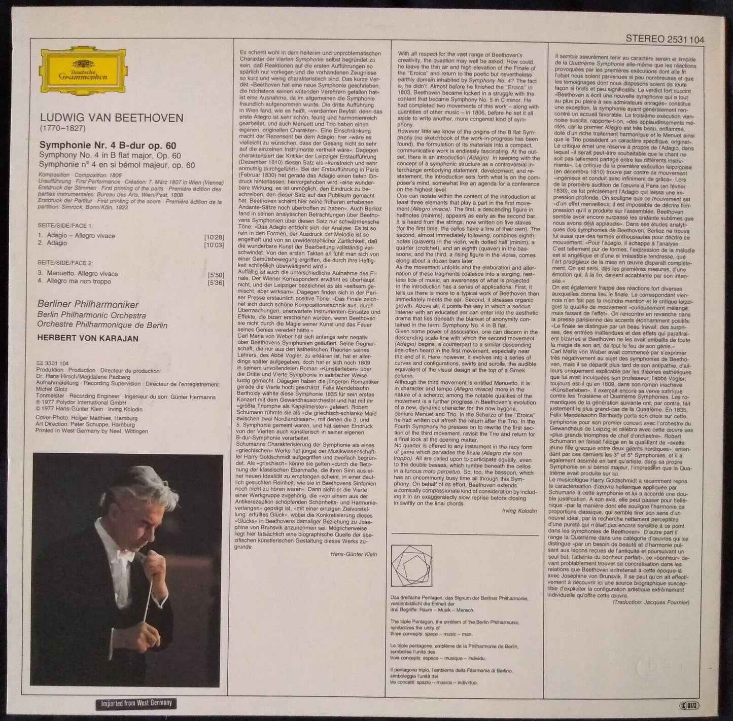 Beethoven, Karajan - Symphony No. 4 (Deutsche Grammophon 1977) 12" vinyl VG/VG