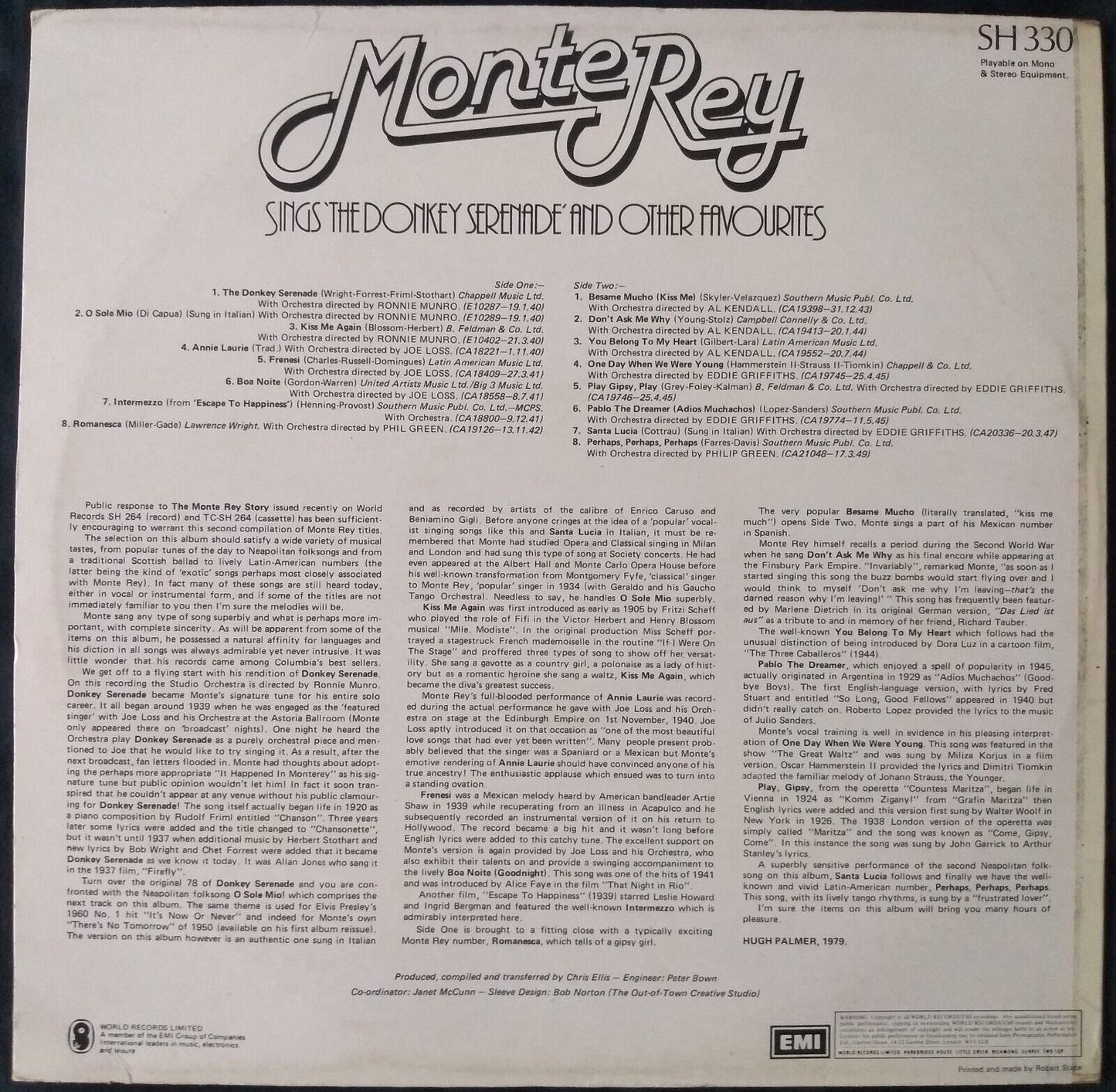 Monte Rey - Sings The Donkey Serenade And Other Favourites 12" vinyl LP VG/VG