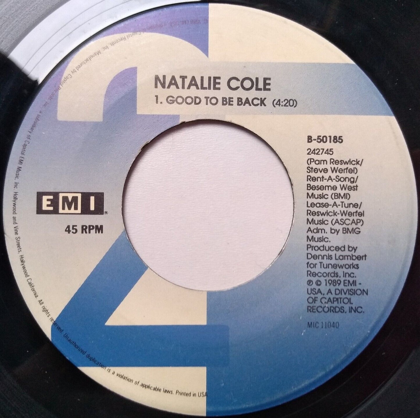 Natalie Cole - Miss You Like Crazy (EMI 1989) 7" vinyl single VG/- US jukebox