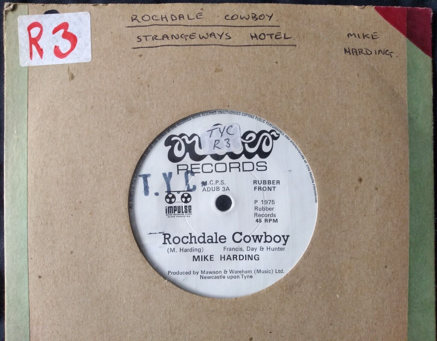 Mike Harding - Rochdale Cowboy (Rubber 1975) 7" vinyl single VG/-