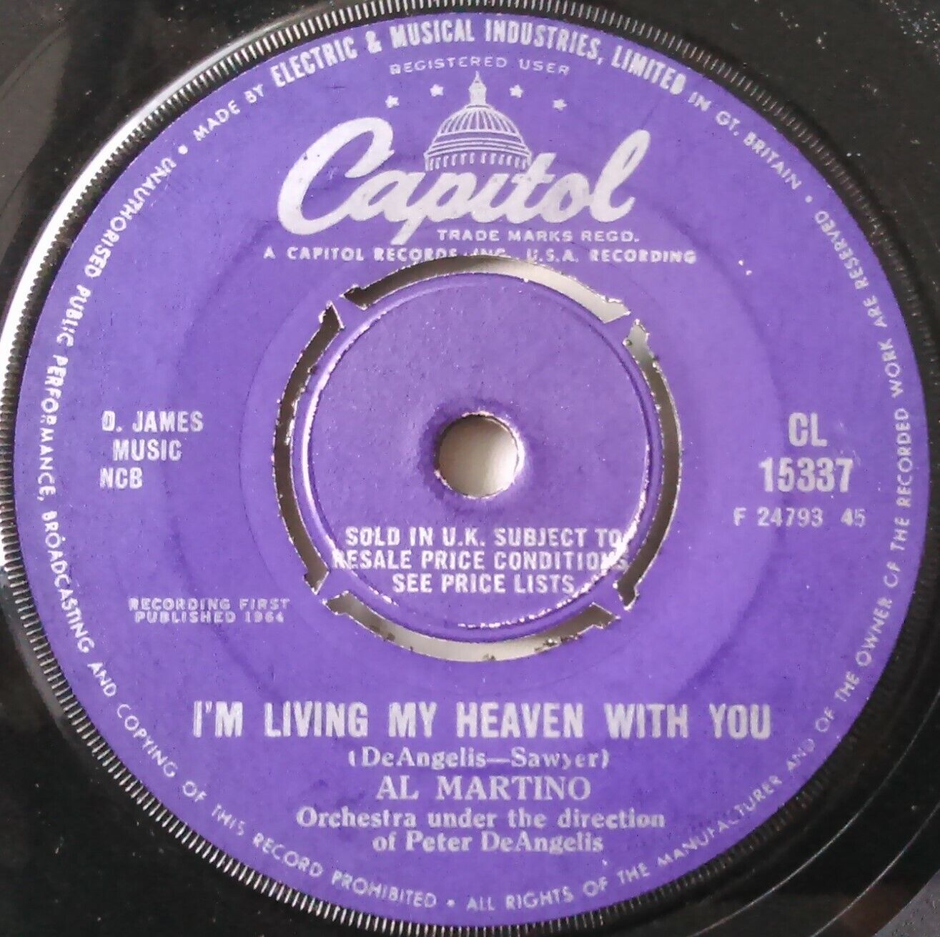 Al Martino – I'm Living My Heaven With You (Capitol, 1964) 7" vinyl single VG/-