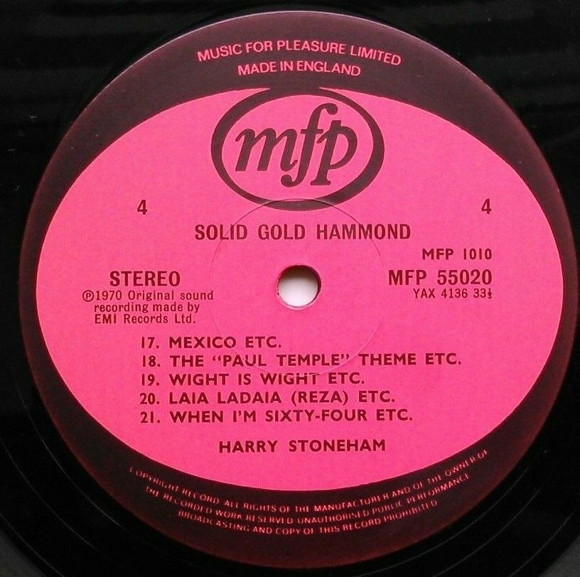 Harry Stoneham – Solid Gold Hammond (EMI, 1980) 2x12" vinyl LP VG/VG