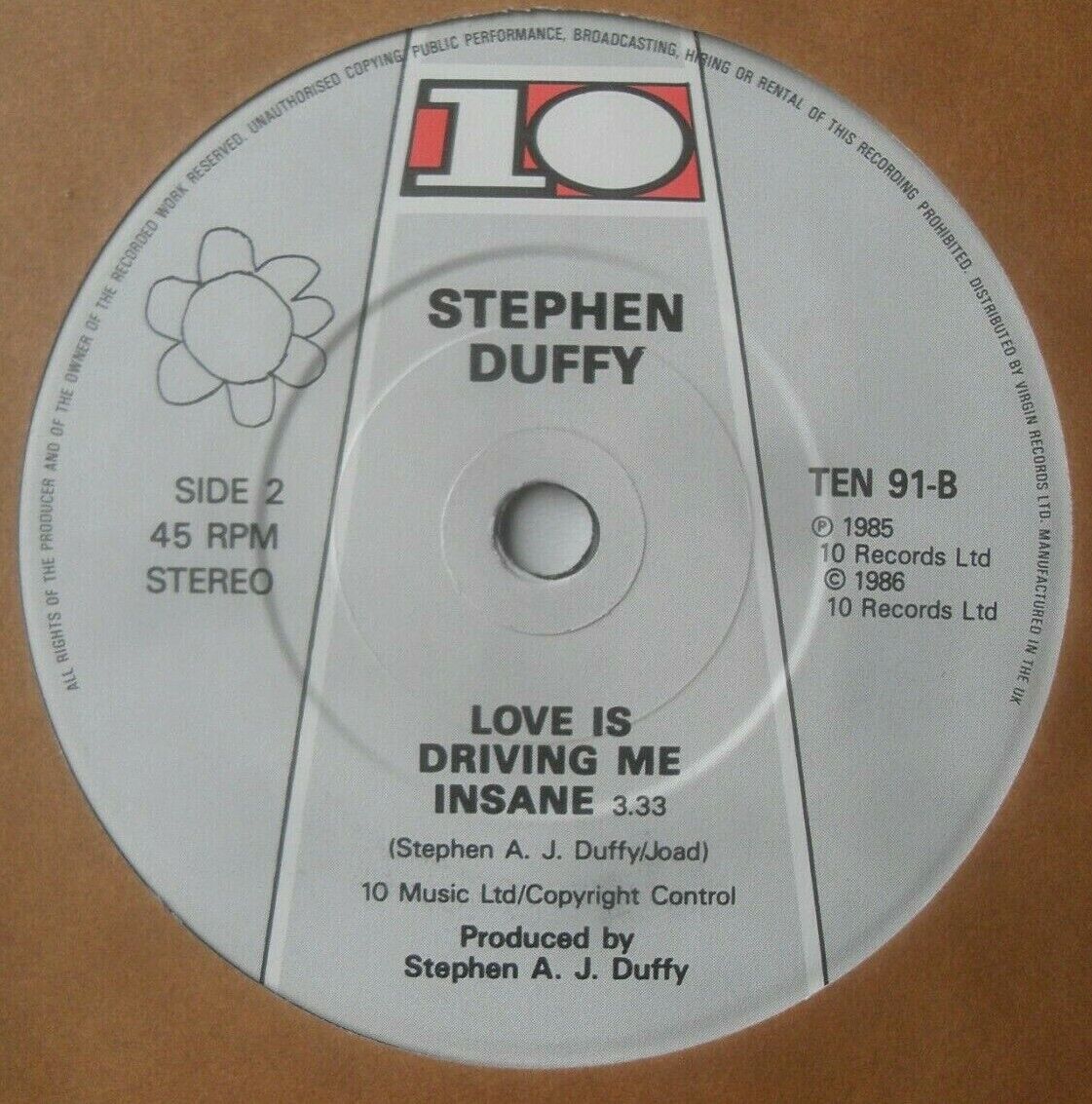 Stephen Duffy – I Love You (10, 1986) 7" vinyl single VG/-