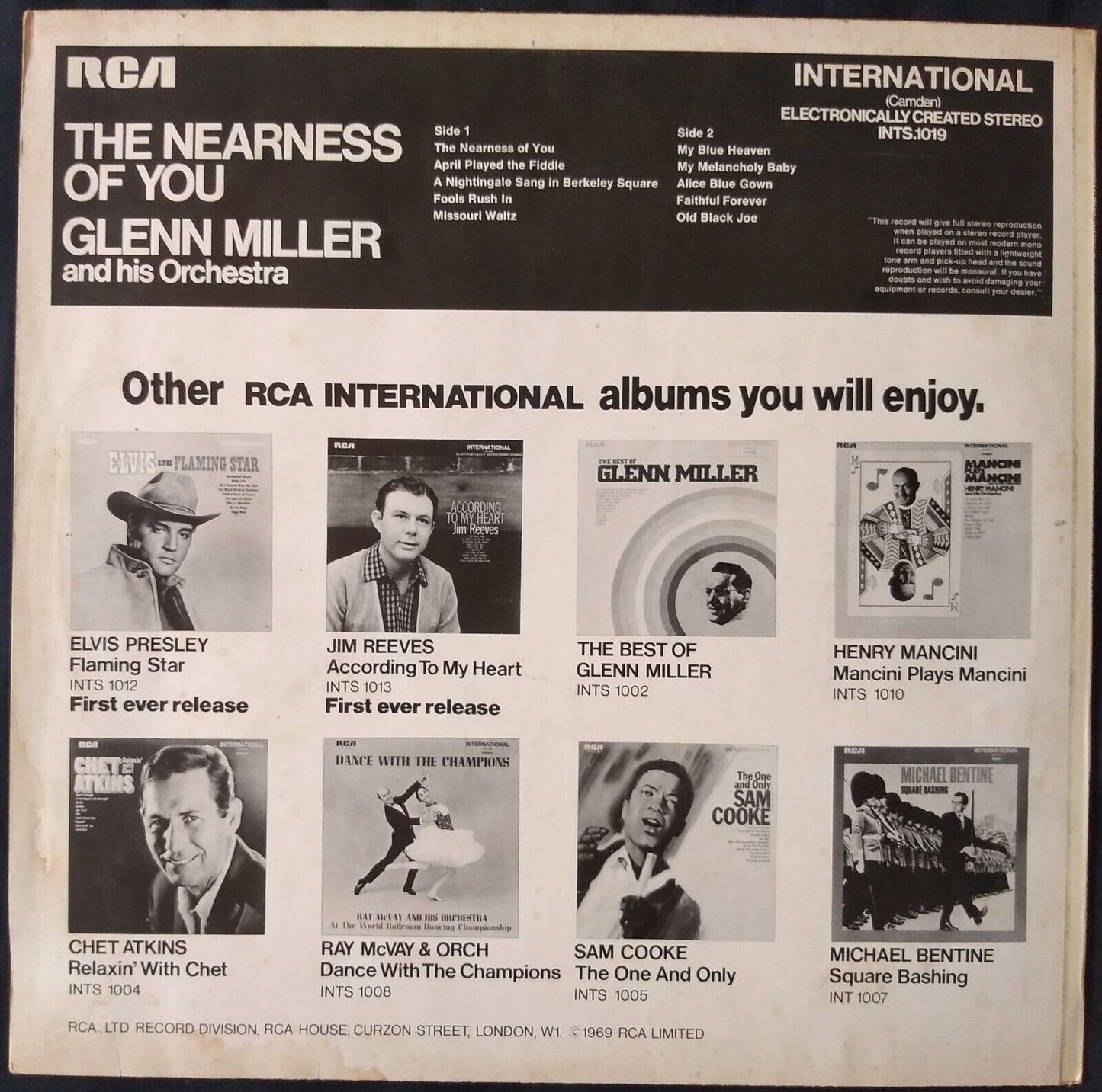 Glenn Miller And His Orchestra – The Nearness Of You (RCA 1969) 12" vinyl LP VG