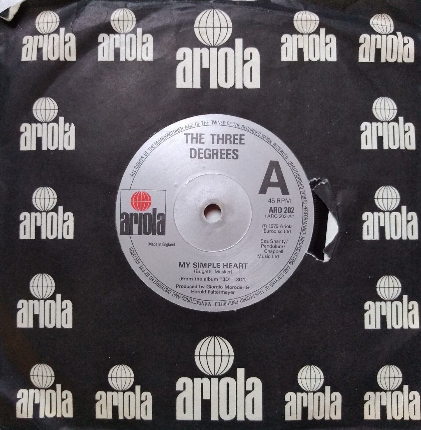 The Three Degrees - My Simple Heart (Ariola 1979) 7" vinyl single VG/VG