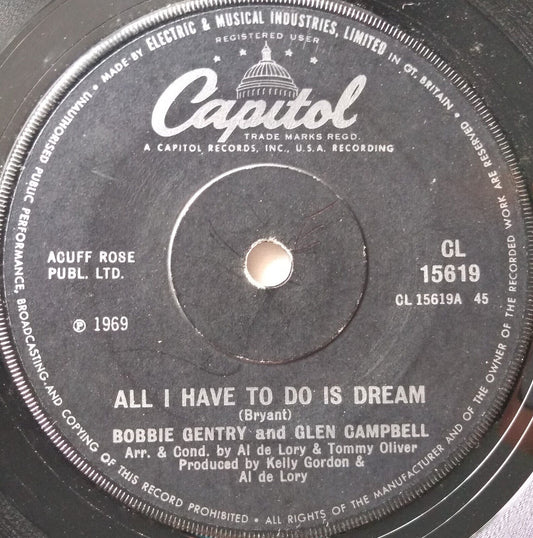 Bobbie Gentry - All I Have To Do Is Dream (Capitol 1969) 7" vinyl single VG/-