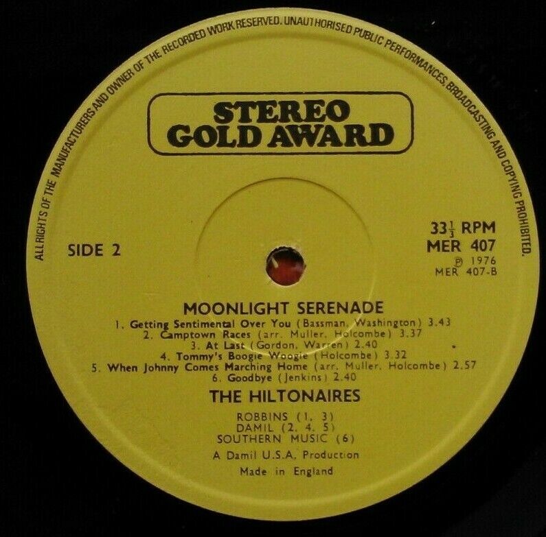 The Hiltonaires – Moonlight Serenade (Stereo Gold, 1976) 12" vinyl LP VG/VG